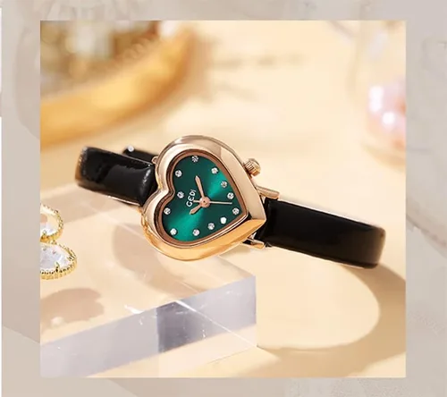 Vista 3 de MASTOP Reloj de lujo para mujer, con forma de corazón, correa de piel, cuarzo, impermeable, elegante, informal, para mujer