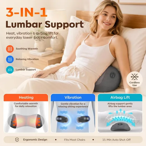 Vista 2 de Masajeador de espalda recargable 3 en 1 suave con calor, vibración