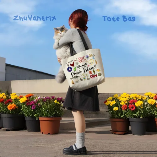 Vista 6 de Take Me To Rhode Island - Bolsa reutilizable para comestibles, bolsa de compras estética con bolsillo interior, ligera y lavable, elegante, regalo