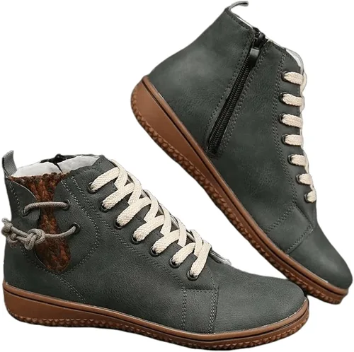 Vista 12 de Ladmiple Botas de tobillo para mujer, sin tacón, casual, con cremallera lateral, botas cortas vaqueras occidentales, zapatos para caminar