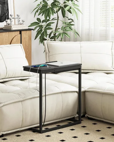 Vista 8 de TUTOTAK Mesa auxiliar grande en forma de C, mesa auxiliar con mesa de Negro