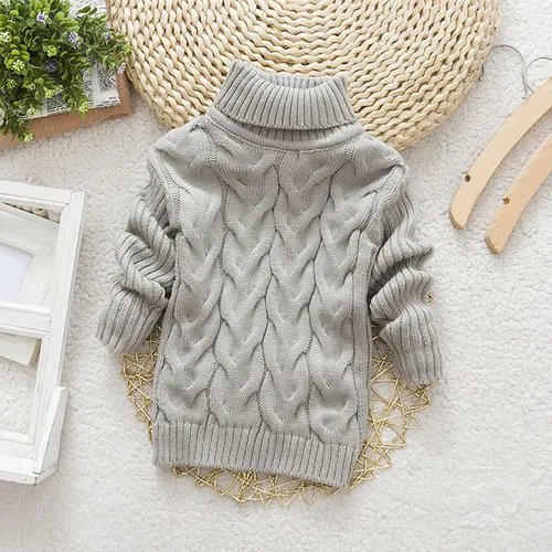 Vista 2 de Suéter de punto para niños y niñas, color sólido, cuello alto, elástico, para otoño e invierno, para 0 a 7 años