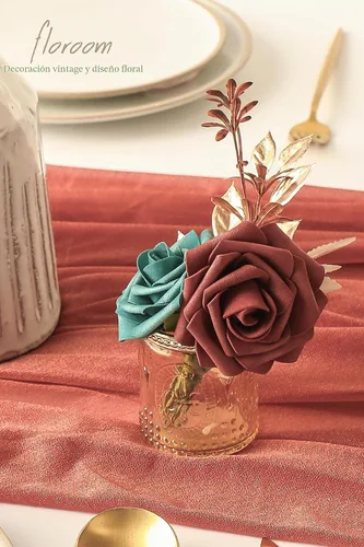 Vista 6 de Floroom Flores artificiales, 25 piezas de rosas falsas de espuma de color verde azulado de aspecto real con tallos para bricolaje, ramos de boda
