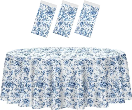 Vista 30 de HEIPINIUYE - Paquete de 2 manteles redondos de 84 pulgadas de plástico beige, manteles de mesa impermeables desechables para redondas, ideales