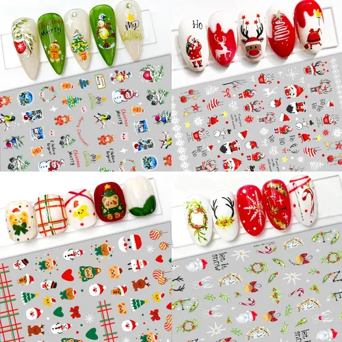 Vista 2 de Calcomanías de uñas – Navidad 3D, calcomanías autoadhesivas para uñas, patrón multicolor, 10 hojas, para arte de uñas