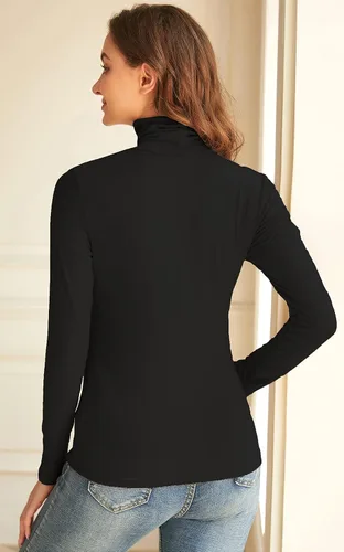 Vista 4 de Camisetas de cuello alto para mujer, manga larga, ajustadas, ligeras, de capa base