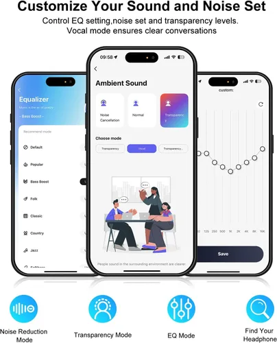 Vista 10 de Srhythm NiceComfort 35 (2.ª generación) Auriculares híbridos con cancelación de ruido, Bluetooth inalámbrico 6.0, 5 micrófonos con ENC