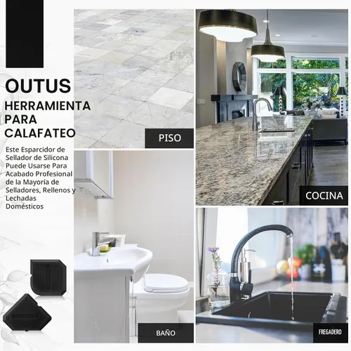 Vista 6 de Outus Set de 2 herramientas de calafateo, herramienta de sellado de silicona y lechada para baño, cocina y piso (negro)