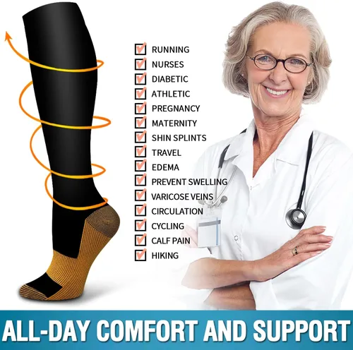 Vista 74 de Bluemaple 6 Pack Copper Compression Socks for Women and Men Circulation-Best Support for Medical, Running,Nursing,Athletic