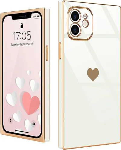 Vista 44 de Compatible con iPhone 12 Funda Rectangular Bonita Chapado Dorado Lujo Corazón de Amor Funda de Teléfono para Mujeres Niñas A Prueba de Golpes