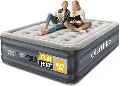 Vista 8 de OlarHike Colchón de aire individual con bomba incorporada, cama inflable de Altura estándar 18" Gris