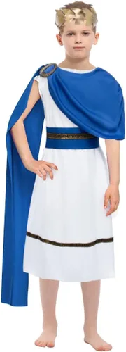 Vista 2 de Disfraz griego de Toga para niños, Grecia antigua, mitos, filósofo, Roma, nobleza, cosplay Azul