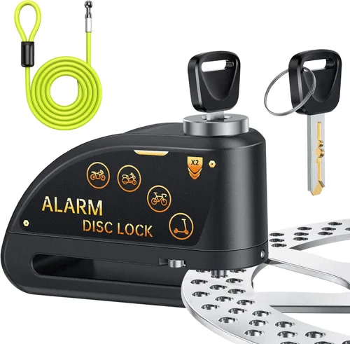 Vista 8 de Candado recargable Onvian para motocicleta con alarma de 120 dB y cable de recordatorio de acero de 1.8 m, para motocicletas, bicicletas, ebikes