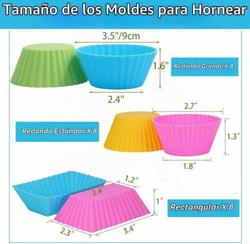 Vista 6 de Paquete de 24 moldes de silicona para magdalenas, moldes reutilizables para cupcakes para hornear, divisores Bento de 3 formas para lonchera Colorido