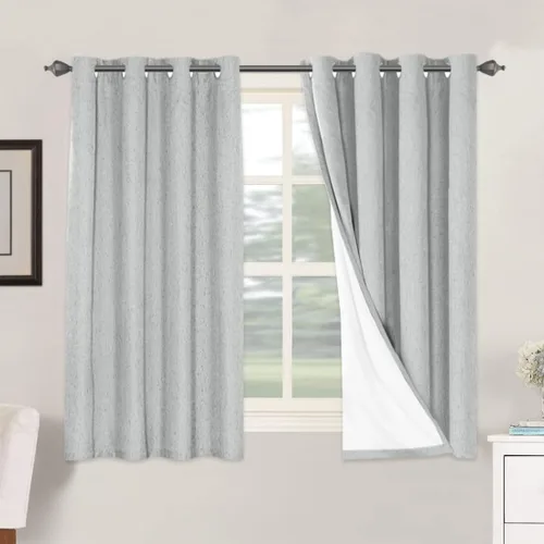 Vista 135 de H.VERSAILTEX Cortinas 100% opacas con aislamiento térmico, texturizadas, de lino, con bloqueo completo de calor y luz, para sala de estar y Negro