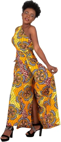 Vista 3 de iooiooi Vestidos de moda con cola de golondrina, vestido largo con estampado de Dashiki de un hombro