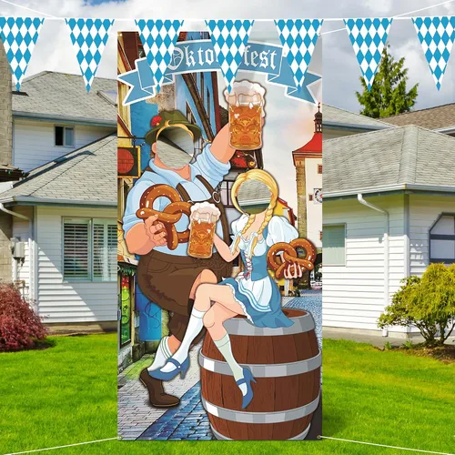 Vista 4 de Iceyyyy Juego de accesorios para fotos de Oktoberfest – 6 x 3.3 pies para el Oktoberfest para puerta de fotos y telón de fondo y 22 pies de bandera
