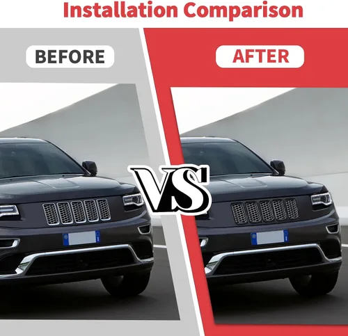 Vista 7 de Jimen Compatible con Jeep Grand Cherokee 2014-2016, 7 piezas de insertos de parrilla delantera Kit de moldura de anillo de rejilla (negro)