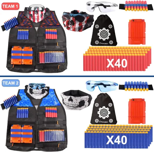 Vista 2 de 2 juegos de chaleco táctico Exsport, 2 chaquetas tácticas de élite para pistola Pack N-Strike 2 manos de muñeca, 2 clips de recarga rápida, 2