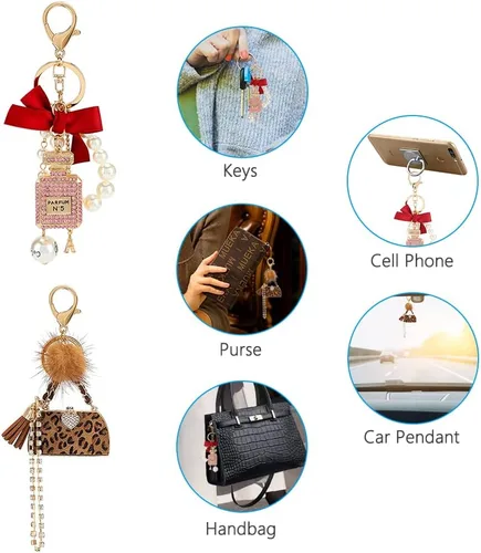 Vista 6 de Allnice Paquete de 2 llaveros lindos para mujer, bonitos llaveros para mujeres y niñas, llavero de automóvil, bolsas de manualidades