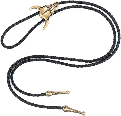Vista 3 de AZORA Western Cowboy Bolo Tie - Collar de cuero para hombre, collar con colgante de cuerda y cordón trenzado para hombres, niños y niñas