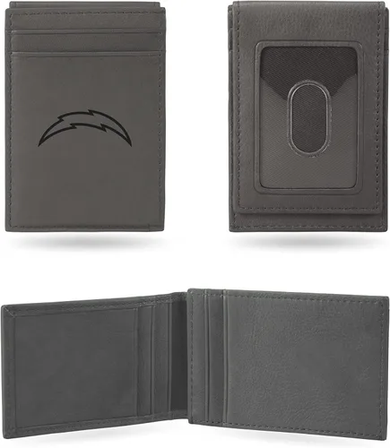 Vista 28 de Rico Industries - Cartera de bolsillo frontal con grabado láser NFL de fútbol, gris, compacta/cómoda/delgada