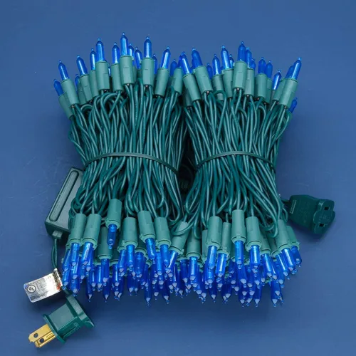 Vista 6 de Juego de luces de cadena navideñas azules de 200 unidades LED, 66 pies de cable verde, juego de luces festivas UL certificadas de grado comercial