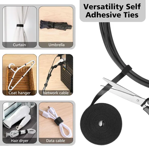 Vista 3 de Kit organizador de cables con 2 fundas para cables divididas con 41 clips autoadhesivos, 10 unidades y 2 rollos de ataduras autoadhesivas y 100