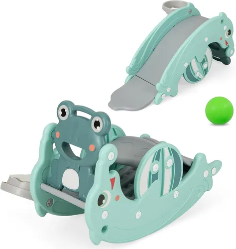 Vista 11 de Costzon - Juego de tobogán para niños pequeños de 5 en 1, juguete con columpio, tobogán para niños con taburete desmontable, aro de baloncesto