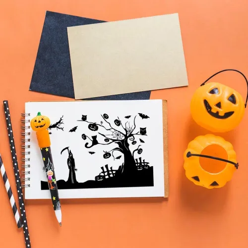 Vista 3 de Hying Sellos transparentes de fondo de Halloween para hacer tarjetas, murciélagos de la muerte, calabaza, araña, sellos de goma transparente