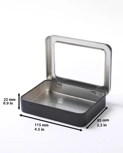 Vista 2 de LJY 12 latas rectangulares de metal, 4.5 x 3.3 x 0.9 pulgadas para piezas Negro
