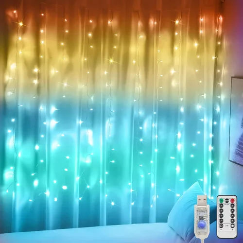 Vista 21 de suddus Luces de Cortina para Dormitorio, 90 Luces LED de Cadena Colgantes para Exteriores, Luces de Cortina de Hadas para Interiores para Navidad