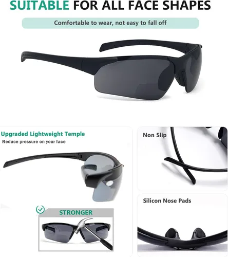 Vista 4 de Eyekepper TR90 Gafas de sol bifocales sin montura irrompibles para deportes de béisbol, correr, pesca, conducción, golf, softbol, senderismo, Lente