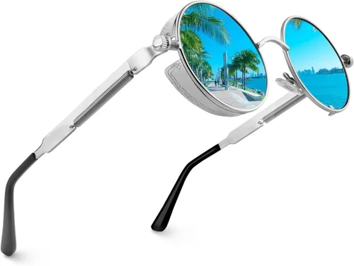 Vista 15 de CGID Retro Steampunk Round Polarized Sunglasses Men Womens Metal Circle Frame UV400 Protection E72