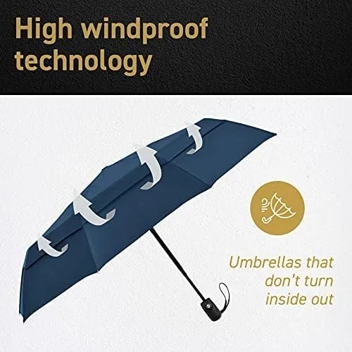 Vista 3 de Windproof Travel Umbrellas for Rain - Lightweight, Strong, Compact with & Easy Auto OpenClose Button for Single Hand Use - Double Vented Canopy for