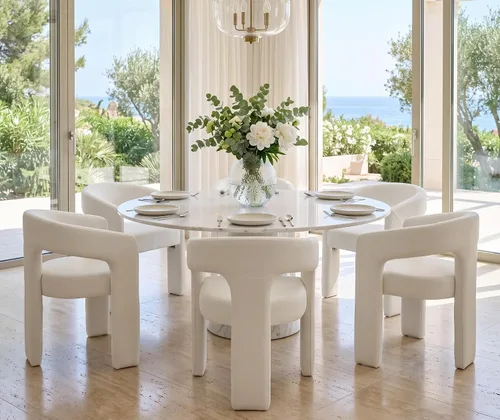 Vista 10 de RIVOVA Silla de comedor moderna de barril, silla lateral acolchada en lino con brazos cómoda para tocador, silla para comedor, sala de estar