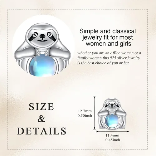 Vista 5 de Aretes de pandaperezoso para mujer, plata de ley 925 con piedra lunar, regalo de pandaperezoso para niñas, joyería de piedra lunar