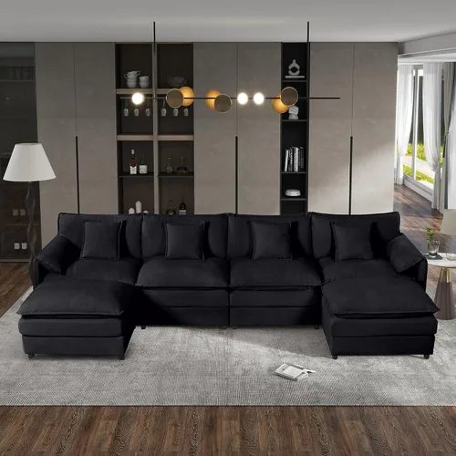 Vista 10 de Sofá modular de 110 pulgadas, sofá modular de felpilla en forma de U con otomana móvil, modernos sofás seccionales de nube de 6 asientos para sala