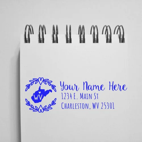 Vista 15 de State of Alabama Wreath Duo Hand Address Stamp - Personalized Rubber Stamp Montaje manual Duo