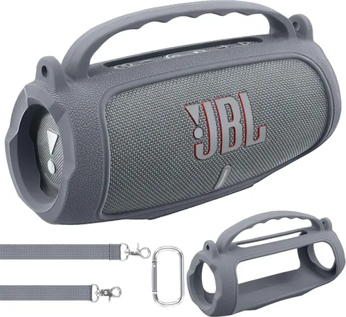 Vista 11 de co2CREA Funda de silicona para altavoz Bluetooth JBL Charge 5 portátil a prueba de agua, funda de viaje suave con correa para el hombro, funda