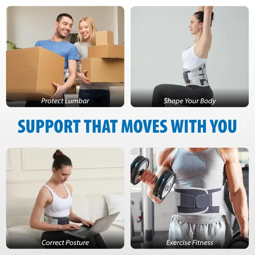 Vista 7 de Soporte de espalda para hombre, alivio del dolor de espalda baja, cinturón de apoyo lumbar con almohadilla transpirable, soporte de espalda
