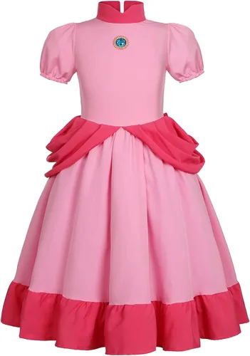 Vista 2 de Disfraz de melocotón para niñas vestido de princesa con corona para fiesta de Halloween de lujo