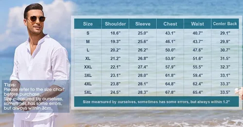 Vista 6 de COOFANDY - Camisa de lino y algodón con cuello Henley, de manga larga, estilo hippie, informal, camisetas de playa