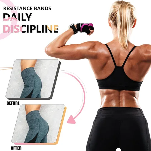 Vista 4 de Bandas de ejercicio, bandas de resistencia de tela de 3 niveles para entrenamiento, bandas de entrenamiento de resistencia para mujeres y hombres