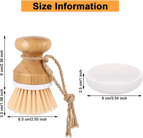 Vista 2 de Boao Cepillo de bambú para limpiar platos y 1 soporte de madera natural para limpiar la cocina, cepillo duradero de bambú para limpiar ollas