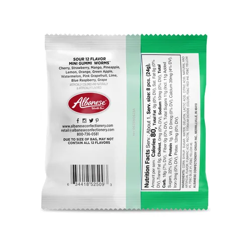Vista 2 de Albanese World's Best Sour 12 Flavor Mini Gummi Worms Bolsa de caramelos de 0.85 onzas, paquete de 200 12 sabores ácidos únicos, sin gluten, sin