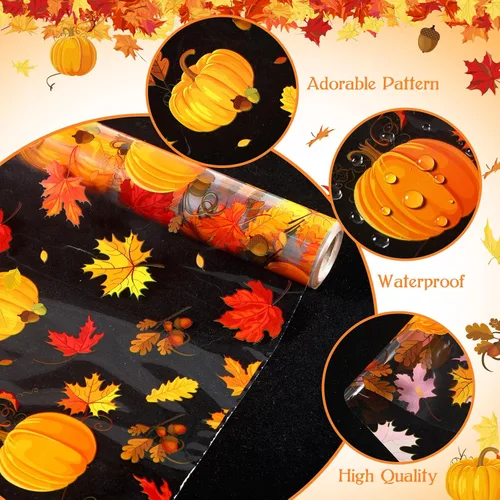 Vista 3 de Papel de regalo de celofán de otoño, 100 x 16 pulgadas, 2.5 mil de grosor, rollo de envoltura de celofán transparente con temática de otoño