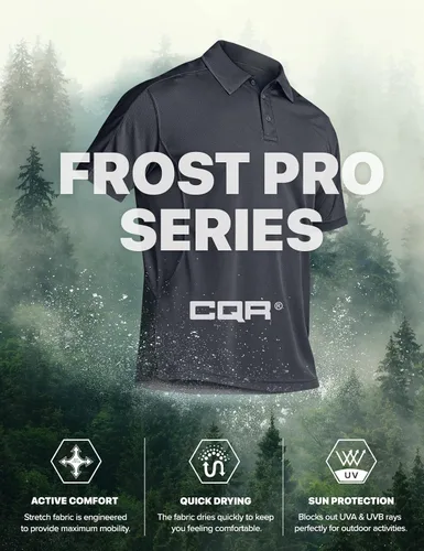 Vista 5 de CQR Camiseta polo táctica para hombre, de manga corta, ligera y con Dry Fit, tela piqué, FPU 50+, para exteriores