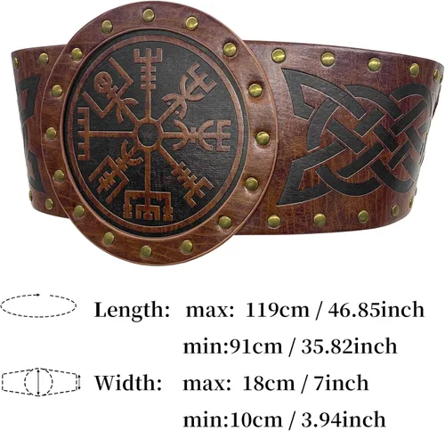 Vista 7 de HiiFeuer Viking Cinturón ancho en relieve cinturón nórdico de piel sintética con corsé de caballero disfraz LARP de Halloween