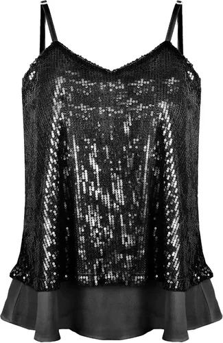 Vista 3 de SATINIOR Camiseta sin mangas de lentejuelas brillantes para mujer, chaleco de lentejuelas brillantes, chaleco de lentejuelas para fiesta de Navidad